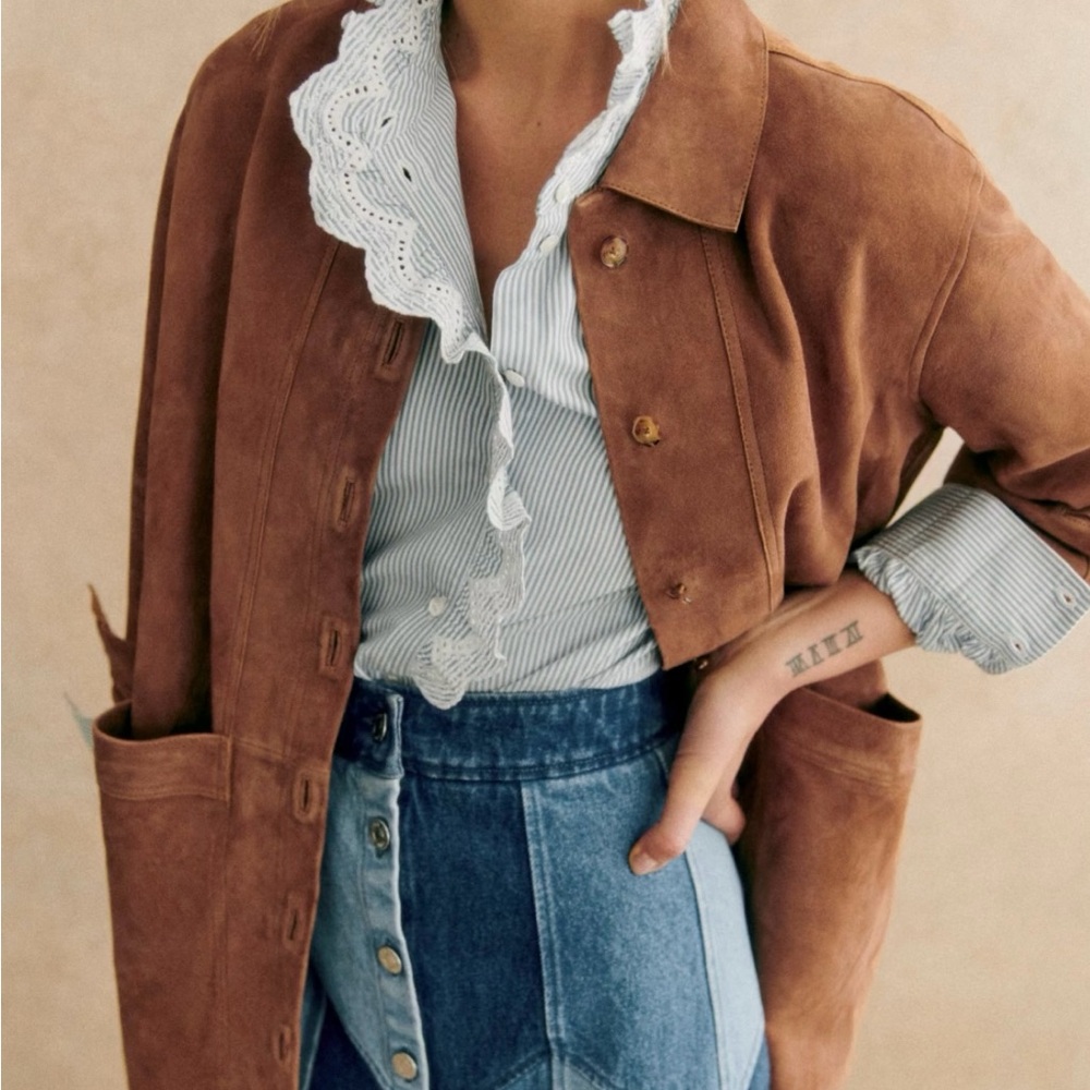 Sézane Will Jacket in Camel Suede